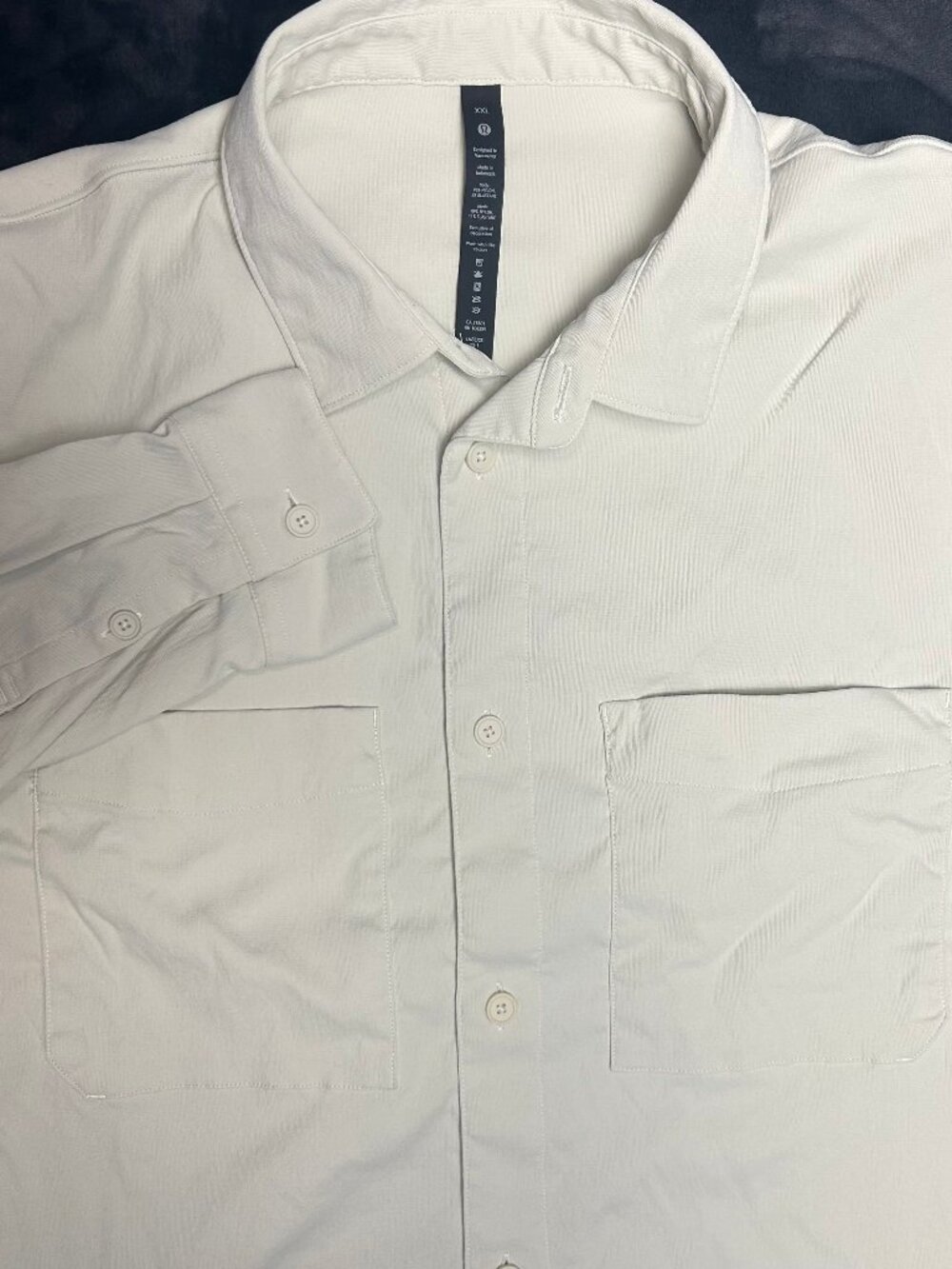 Lululemon Mens Xxl Long Sleeve Button Up Shirt Nylon Elastane Body Light Beige